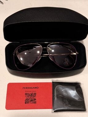 Salvatore Ferragamo Aviator Sunglasses with Purple Frame with Case and Cloth